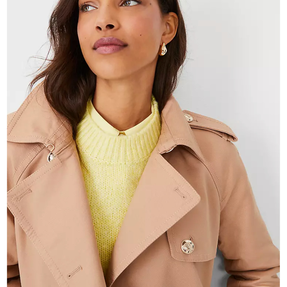 NEW ANN TAYLOR CAFE AU LAIT TWILL RAGLAN TRENCH COAT JACKET SIZE XL - Picture 5 of 8